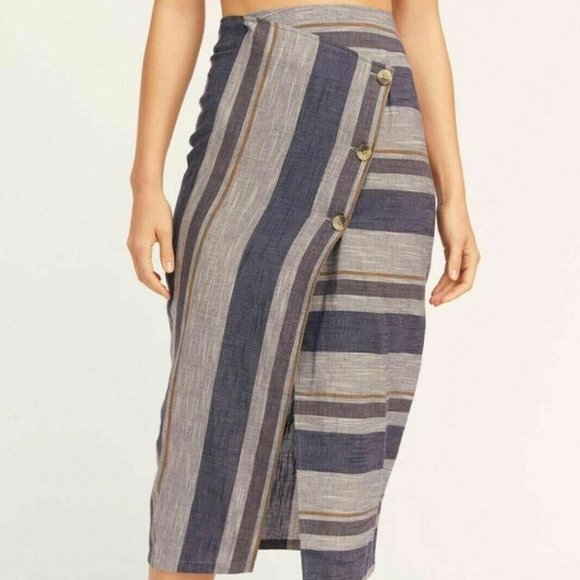 Free People Big Sur Midi Skirt Button Stripe Asymmetrical XS 2 - Picture 1 of 3